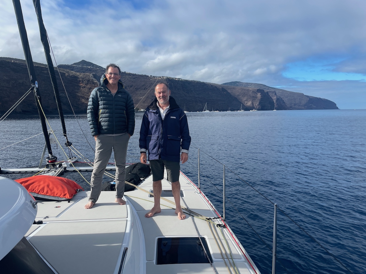 Chris and Dale on St Helena Island during a Vision 444 ES delivery